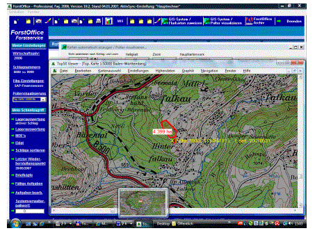 Textfeld:    Bild zeigt visualisierte Polter und eine Navigationsroute in Google Earth ®.  